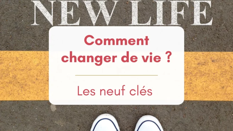 Deux points de converses sur le bitume face à un message écrit "new life" bannière pour article "comment changer de vie 9 clés"