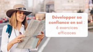 Une femme en tenue d'aventurière observe une carte pour s'orienter, incarne la confiance en soi