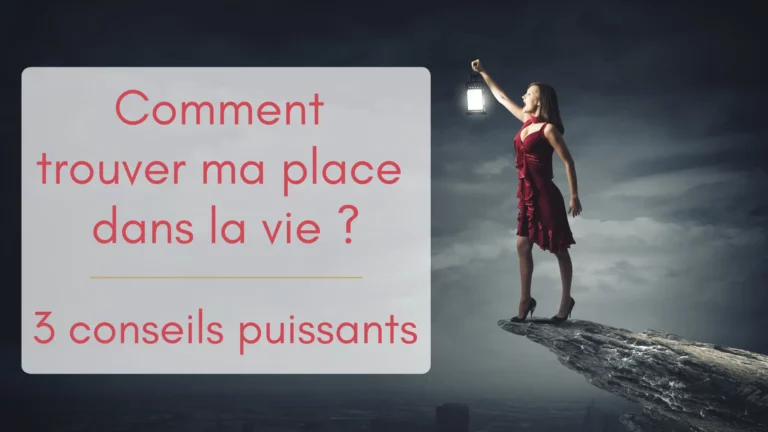 Une femme en tenue de soirée tient une lampe dans le noir, elle est au bord d'un précipice au-dessus d'un paysage désolé, elle crie. Illustration de l'article "trouver sa place dans la vie"