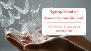 Des papillons transparents, en cristal, s'chappent de paumes de mains ouvertes. Vision onirique pour illustrer article Ego spirituel et amour inconditionnel.