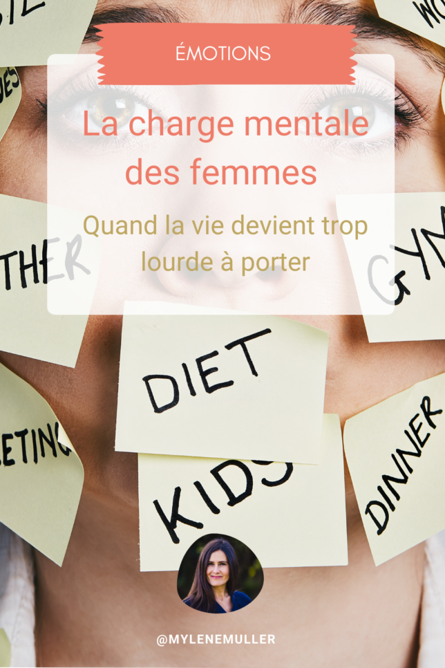 Photo d'un visage de femme recouvert de post-its de choses à faire, illustration de l'article "LA charge mentale des femmes, 4 clés pour s'en libérer"